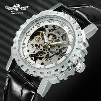 WINNER Official Classic Automatic Mechanical Watch Leather Strap Skeleton Watches Gear-shaped Bezel 3D Scale Design Wristwatch
WINNER Official Classic Automatic Mechanical Watch Leather Strap Skeleton Watches Gear-shaped Bezel 3D Scale Design Wristwatch
