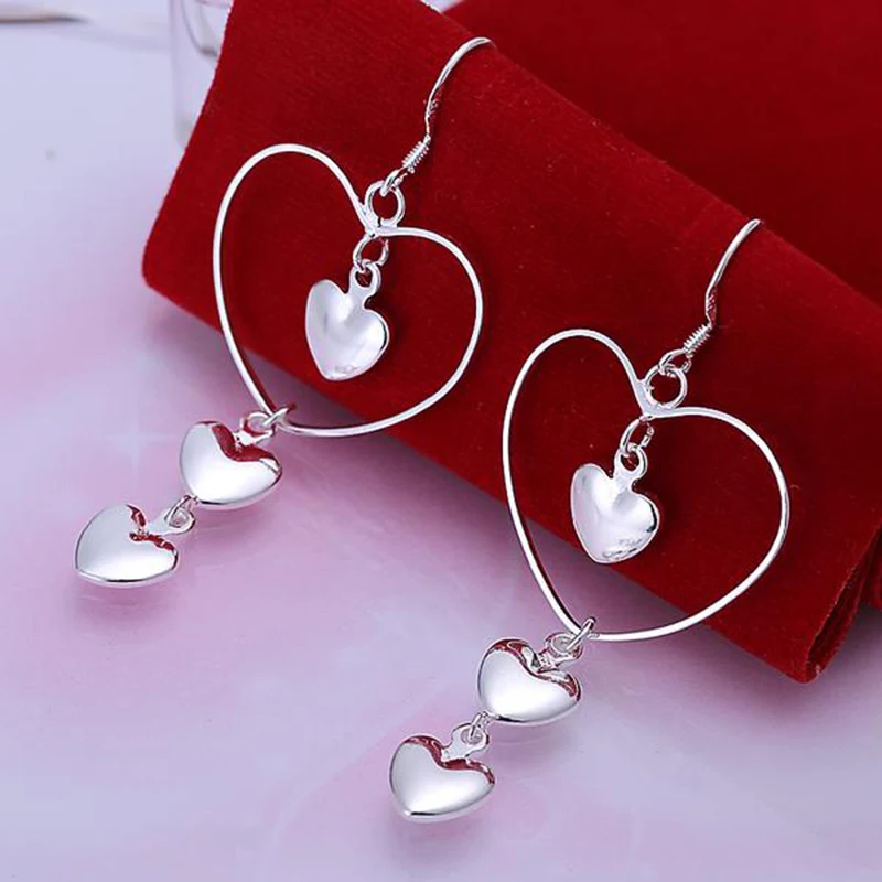 925 Fashion Jewelry Silver Plated Three Little Heart Drop Earrings Hollow Hearts Dangle Earrings Wedding Pendientes for Women VL
925 Fashion Jewelry Silver Plated Three Little Heart Drop Earrings Hollow Hearts Dangle Earrings Wedding Pendientes for Women VL