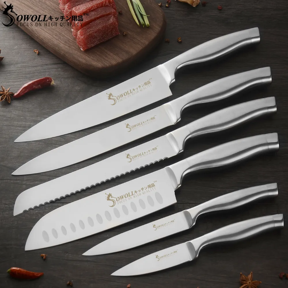 Sowoll 6 Piece Kitchen Stainless Steel Knife High Carbon Blade Seamless Welding Chef Bread Slicing Santoku Utility Paring Knife
Sowoll 6 Piece Kitchen Stainless Steel Knife High Carbon Blade Seamless Welding Chef Bread Slicing Santoku Utility Paring Knife