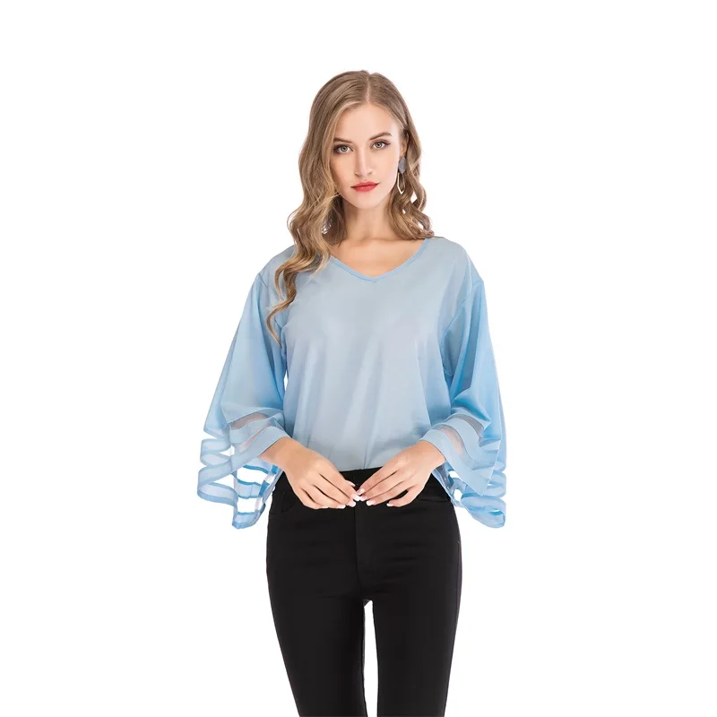 2019 New Fashion Women V Neck Chiffon Mesh 3/4 Bell Sleeve Casual Patchwork Blouses Loose Shirts Tops Panel Tee Shirt S-5XL
2019 New Fashion Women V Neck Chiffon Mesh 3/4 Bell Sleeve Casual Patchwork Blouses Loose Shirts Tops Panel Tee Shirt S-5XL