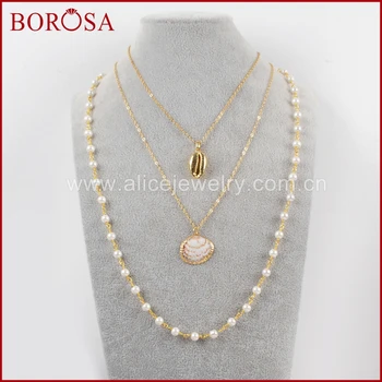 BOROSA 3/4/5PCS 26inch Gold Color Trim Cowrie Shell Scallop Shell With Pearl Beads Chains Necklace Jewelry for Women G1636
BOROSA 3/4/5PCS 26inch Gold Color Trim Cowrie Shell Scallop Shell With Pearl Beads Chains Necklace Jewelry for Women G1636