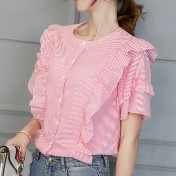 2019 Spring Summer Shirts New Women's Tops Korean Leisure Ruffles Short Sleeve Blouses Office Ladies Striped Button Shirt Pink
2019 Spring Summer Shirts New Women's Tops Korean Leisure Ruffles Short Sleeve Blouses Office Ladies Striped Button Shirt Pink