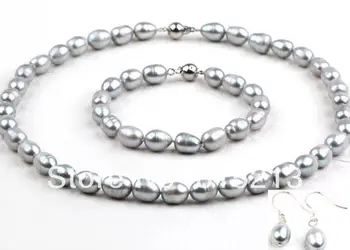 ZHX Gorgeous Jewelry Set Genuine Gray Fresh Water Pearl Matching Necklace bracelet Earrings Set/
ZHX Gorgeous Jewelry Set Genuine Gray Fresh Water Pearl Matching Necklace bracelet Earrings Set/