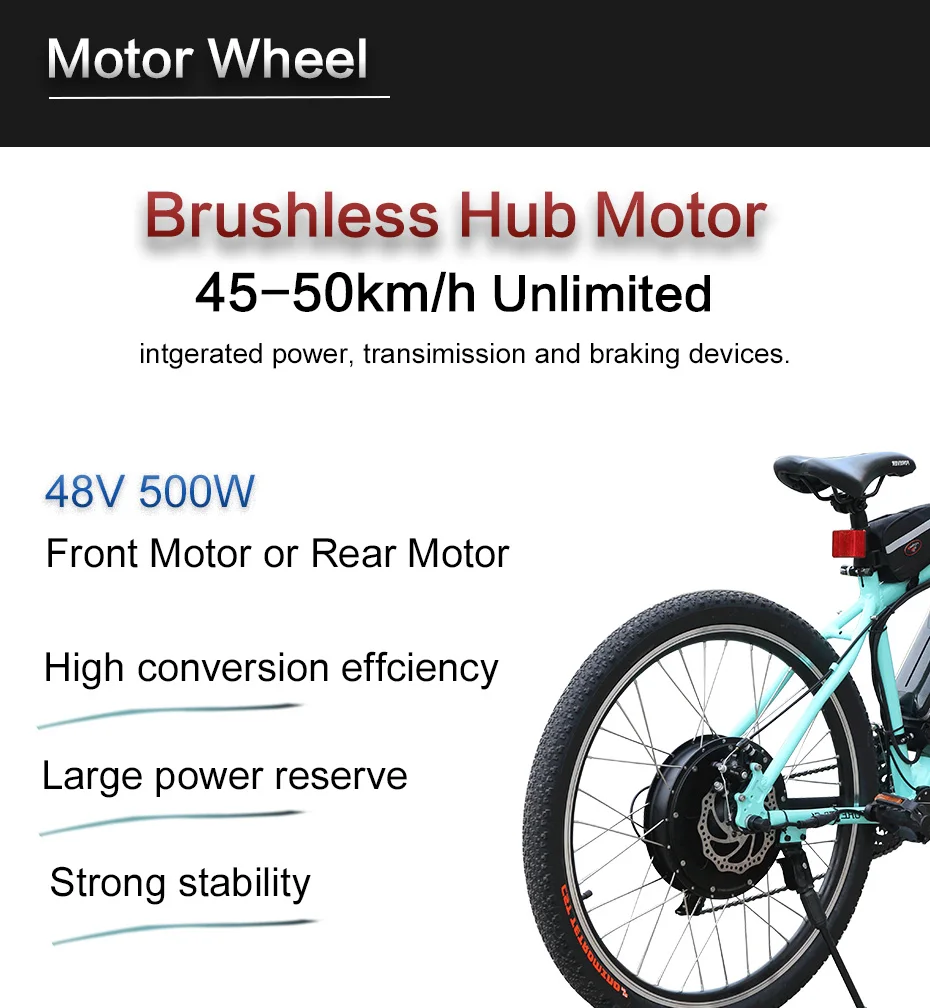 Sale 48V500W Electric Bike Conversion Kit Rear Wheel Samsung/LG 48V Battery Brushless Gear Motor for 26"700C ebike bicicleta eléctr 2