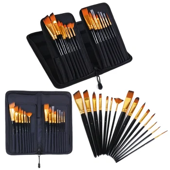 Artistic 18 Pcs Nylon Hair Watercolor Gouache Paint Brush Different Shapes Round Pointed Tip Brush Black Case For Oil Paintings
Artistic 18 Pcs Nylon Hair Watercolor Gouache Paint Brush Different Shapes Round Pointed Tip Brush Black Case For Oil Paintings