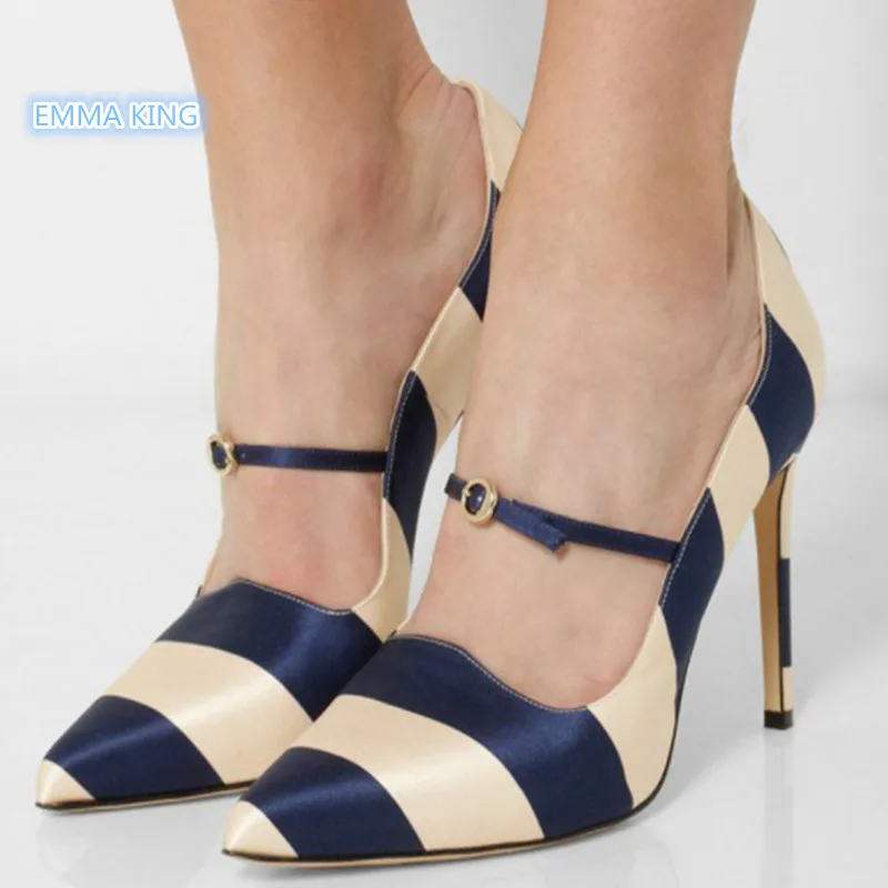 EMMA KING Stripe Mixed Colors Pointed Toe Pumps Women Buckle Shallow Thin High Heels Zapatos Mujer Tacon Stilettos Ladies Shoes
EMMA KING Stripe Mixed Colors Pointed Toe Pumps Women Buckle Shallow Thin High Heels Zapatos Mujer Tacon Stilettos Ladies Shoes