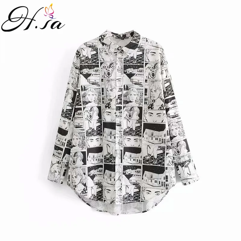 H.SA Women Long Sleeve Blouse and Tops 2019 Spring Summer Newspaper Blusas Shirts
H.SA Women Long Sleeve Blouse and Tops 2019 Spring Summer Newspaper Blusas Shirts