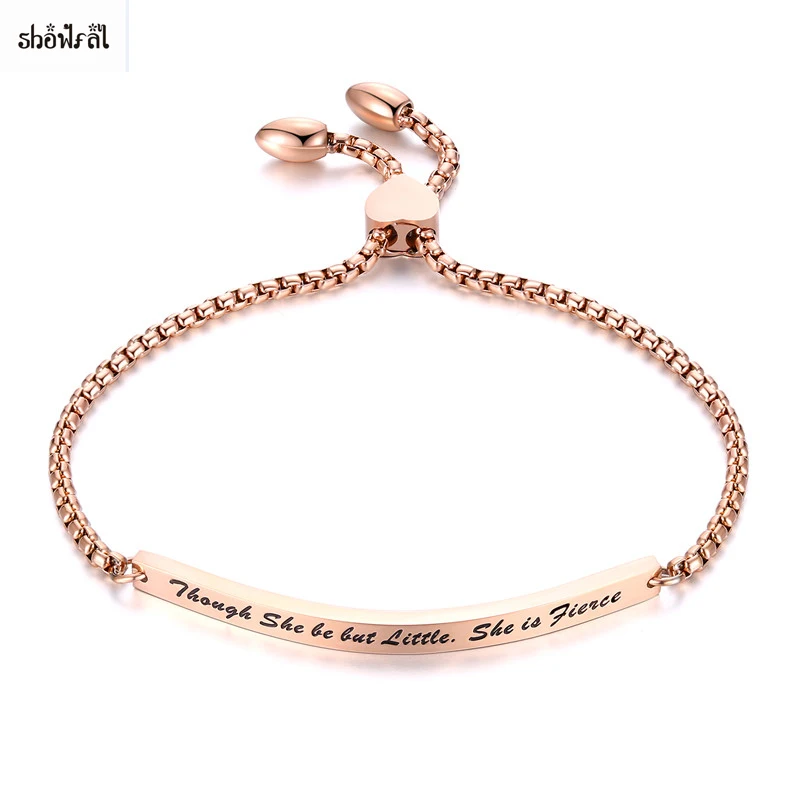 Women Titanium Steel Bracelets Gold Rose Gold Sliver Color Though She be but Little She is Fierce Simple Bracelet Charm Jewelry
Women Titanium Steel Bracelets Gold Rose Gold Sliver Color Though She be but Little She is Fierce Simple Bracelet Charm Jewelry