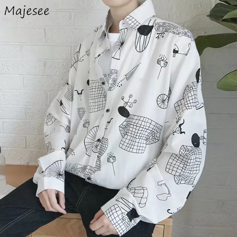 Shirts Men Stand Collar Printed Leisure Loose Single Breasted Long Sleeved Shirt Mens Thin Korean Style Ulzzang Student Tops
Shirts Men Stand Collar Printed Leisure Loose Single Breasted Long Sleeved Shirt Mens Thin Korean Style Ulzzang Student Tops