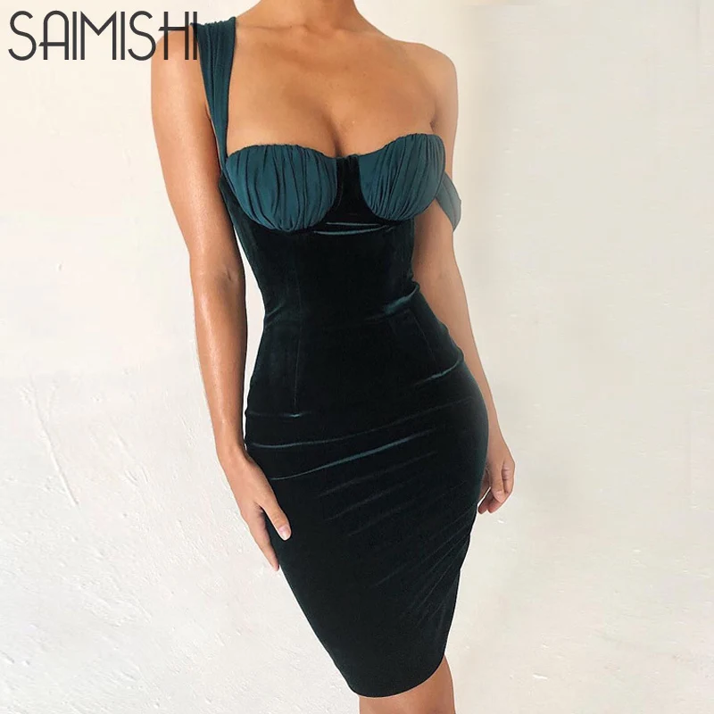 

Saimishi Reflective Spaghetti Straps Slash Neck High Waist Slim Sexy Dress Summer Women Fashion Club Party Streetwear Dresses