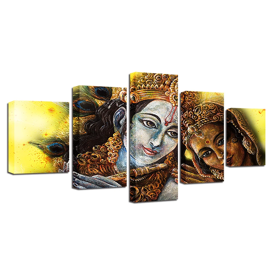 HD-Printed-Pictures-Wall-Art-Poster-Framework-5-Pieces-Divine-Couple-Lord-Krishna-Radha-Canvas-Paintings (3)