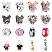 BONITINHO Banhado A Prata Esmalte Dos Desenhos Animados Mickey Minnie Charme Beads Fit Pandora Colar & Pulseira Para Mulheres Acessórios de Jóias(China)