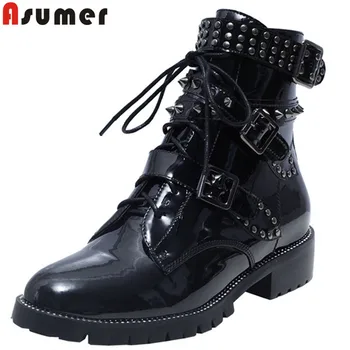 ASUMER big size 33-43 fashion ankle boots for women round toe lace up patent leather boots rivet classic ladies prom boots women
ASUMER big size 33-43 fashion ankle boots for women round toe lace up patent leather boots rivet classic ladies prom boots women