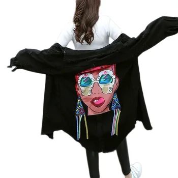 2019 New Boyfriend Style Printed Casual Loose Black Vintage Hole Burr Denim Jacket Women Long Sleeve Coat Jackets Women's Tops
2019 New Boyfriend Style Printed Casual Loose Black Vintage Hole Burr Denim Jacket Women Long Sleeve Coat Jackets Women's Tops