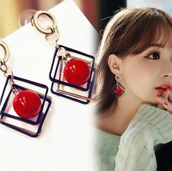 ex030 Korean temperament geometric square earrings fashion elegant red beads wild earrings female charm jewelry
ex030 Korean temperament geometric square earrings fashion elegant red beads wild earrings female charm jewelry
