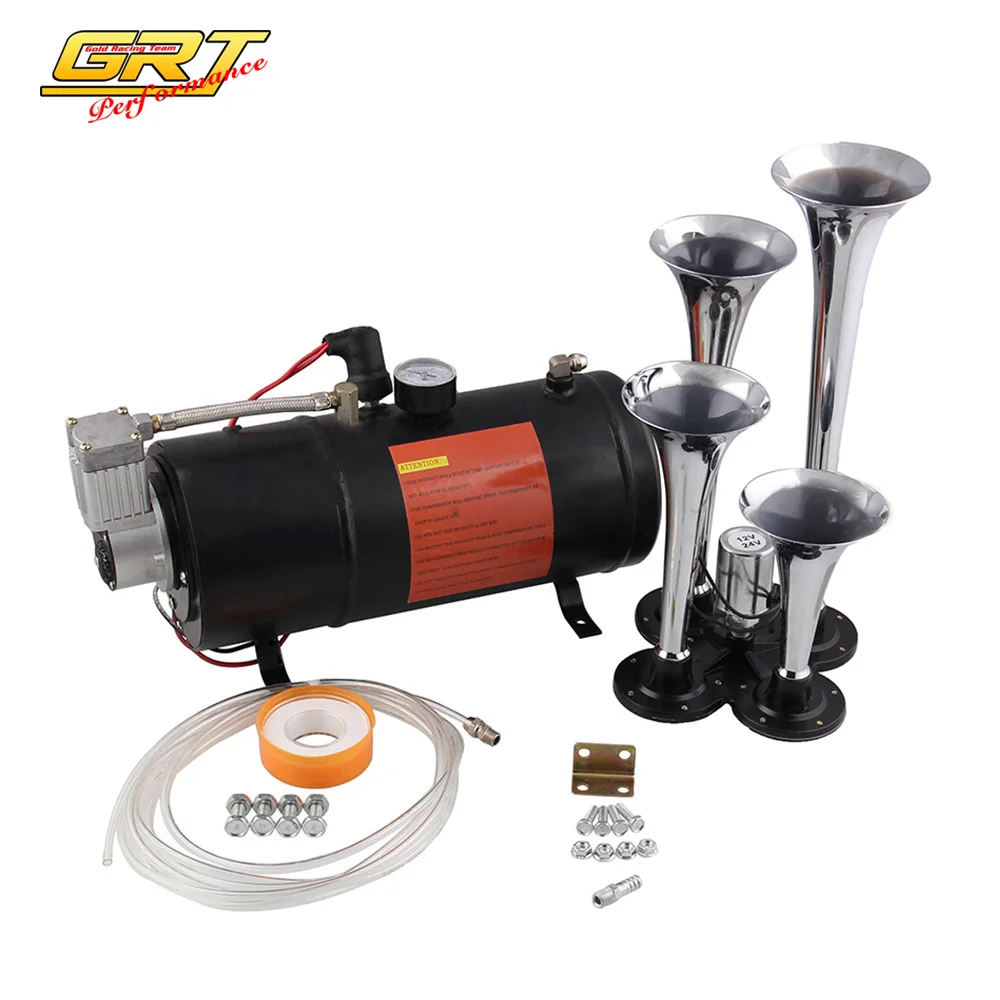 New 4 Trumpet Chrome Train Air Horn With 150 PSI 3 Liter 12V Air Compressor OT200+AH012
New 4 Trumpet Chrome Train Air Horn With 150 PSI 3 Liter 12V Air Compressor OT200+AH012