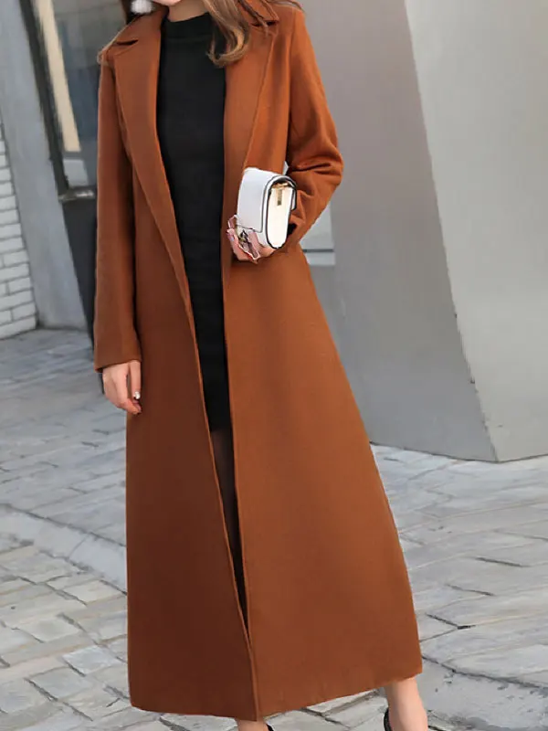 Фото Для женщин полушерстяные Пальто с ремешком отложным воротником длинным рукавом