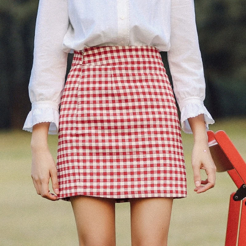 Image 2017 summer plaid skirts korea fashion preppy style pleated skirt women red plaid skirt school uniform girls short skirt