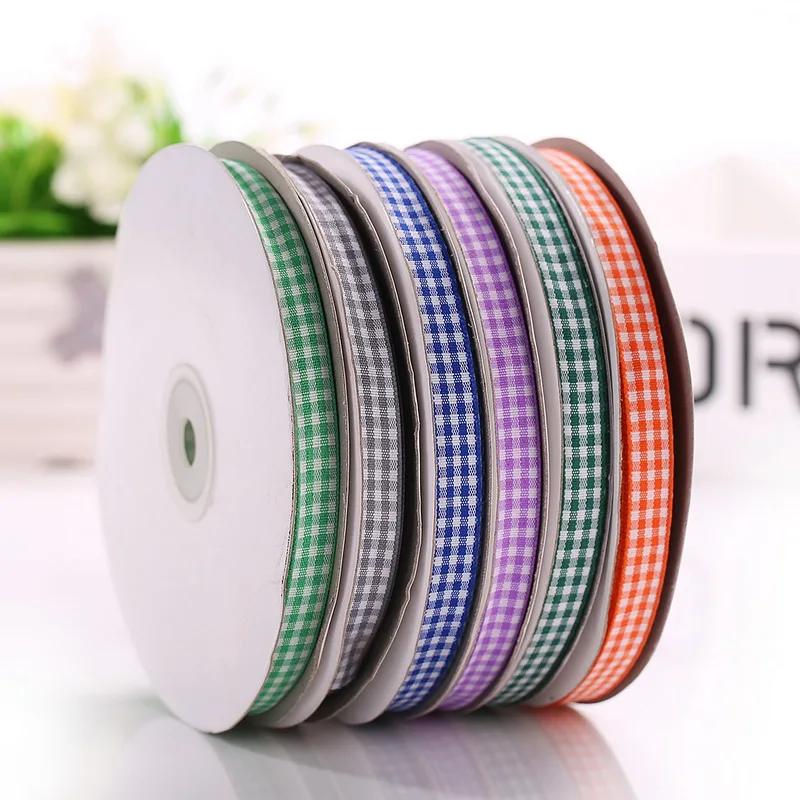 

10mm 50 yards/lot Wedding Party Home Decorations Gift lattice printed grosgrain ribbons grid ribbon DIY handmade materials