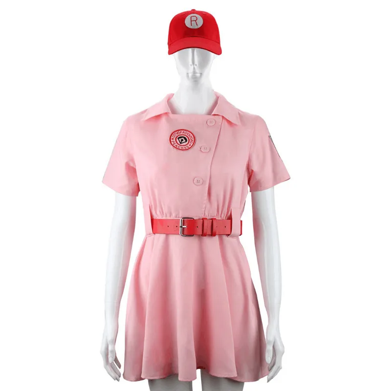 A League of Their Own Rockford Peaches Cosplay Costume AAGPBL Women Pink Baseball Dress Cap