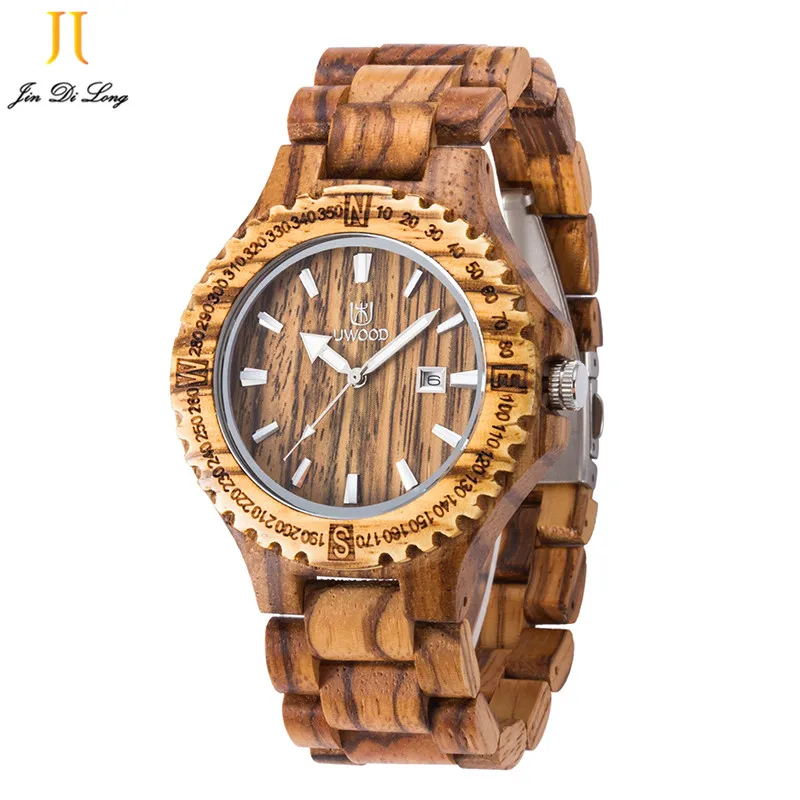 2018 Hot Sell Men Dress Watch Men Wooden Quartz Watch with Calendar Display Bangle Natural Wood Shock Watches Gifts Relogio