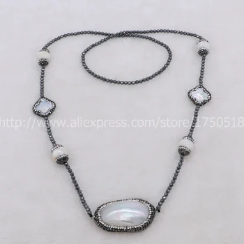 Natural big shell pearl pave rhinestone & 6 beads 28" natural hematite necklace Gems jewelry for women 551
Natural big shell pearl pave rhinestone & 6 beads 28" natural hematite necklace Gems jewelry for women 551