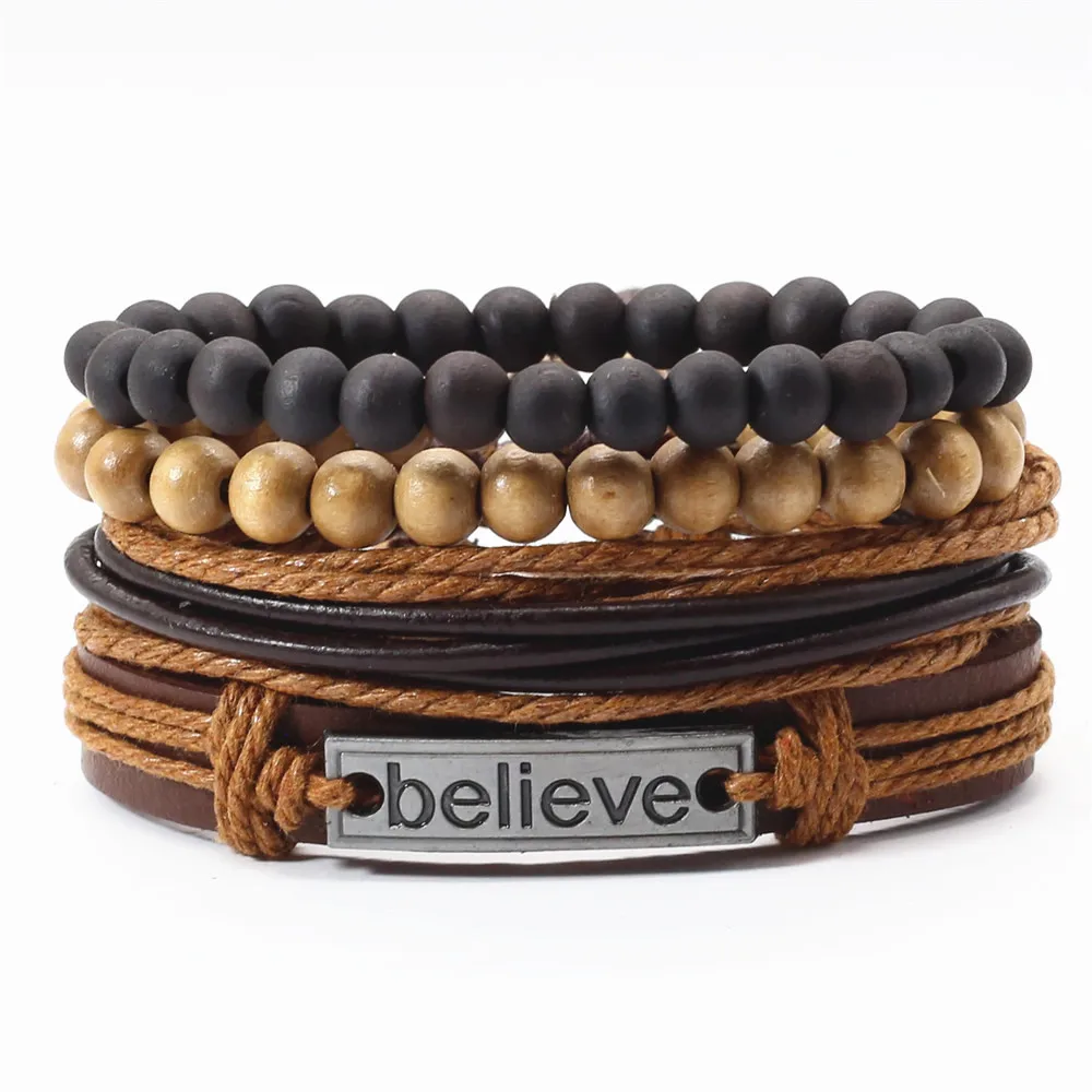 Punk Vintage 4 Pcs/set Feather Flower Maple Leaf Charm Brown Black Beads Leather Bracelets Men Women Femme Homme Male Jewelry
Punk Vintage 4 Pcs/set Feather Flower Maple Leaf Charm Brown Black Beads Leather Bracelets Men Women Femme Homme Male Jewelry