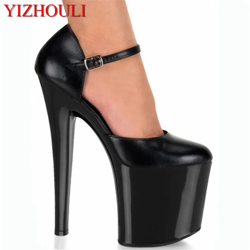 

Bag post black subgloss leather 20cm ultra high merchandiser shoes, bride's wedding shoe model walking Dance Shoes