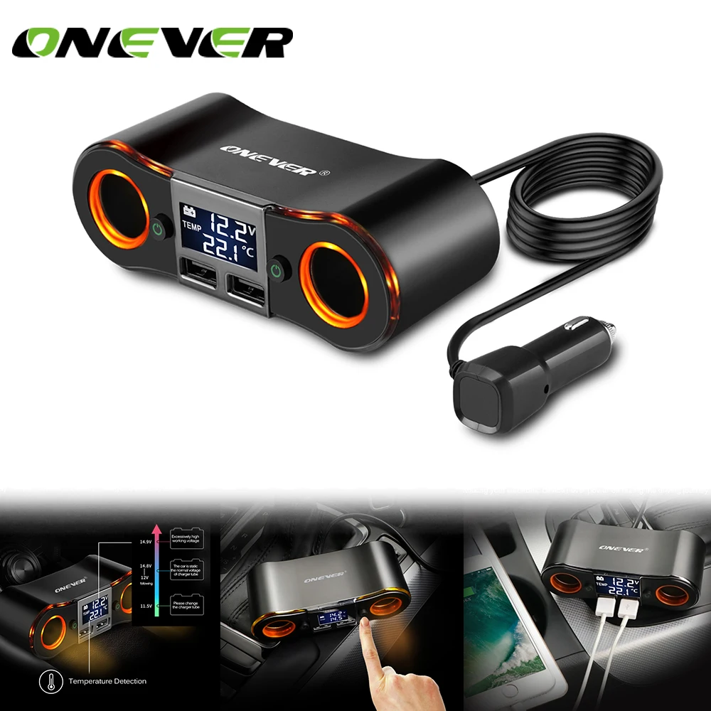 Onever Car Cigarette Lighter Socket Power Adapter Outlet with 3.5A Dual USB Charger Support Volmeter / Temperature LED display
Onever Car Cigarette Lighter Socket Power Adapter Outlet with 3.5A Dual USB Charger Support Volmeter / Temperature LED display