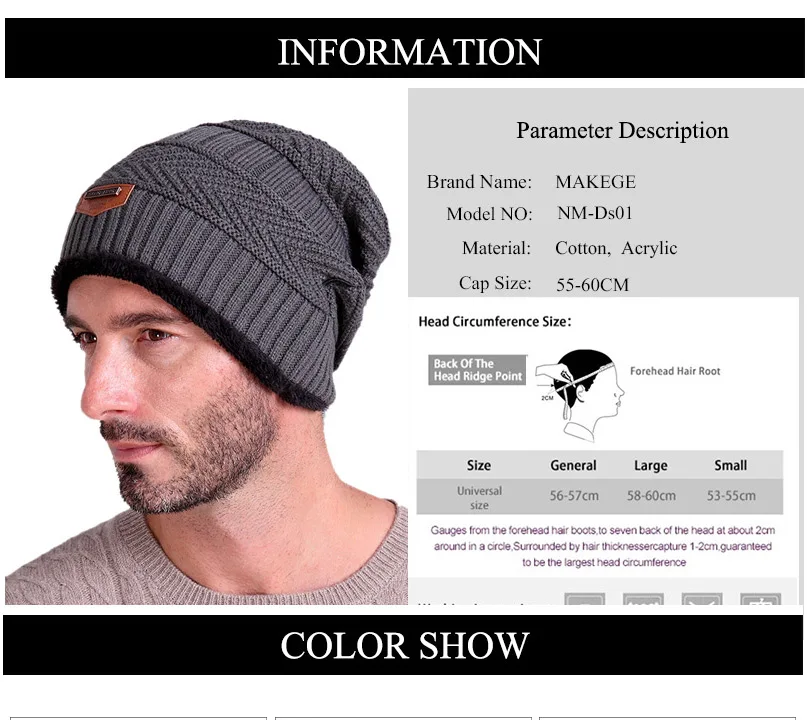 Men's Hat Fashion Knitted Fall Winter Thick warm 1Pc Sadoun.com