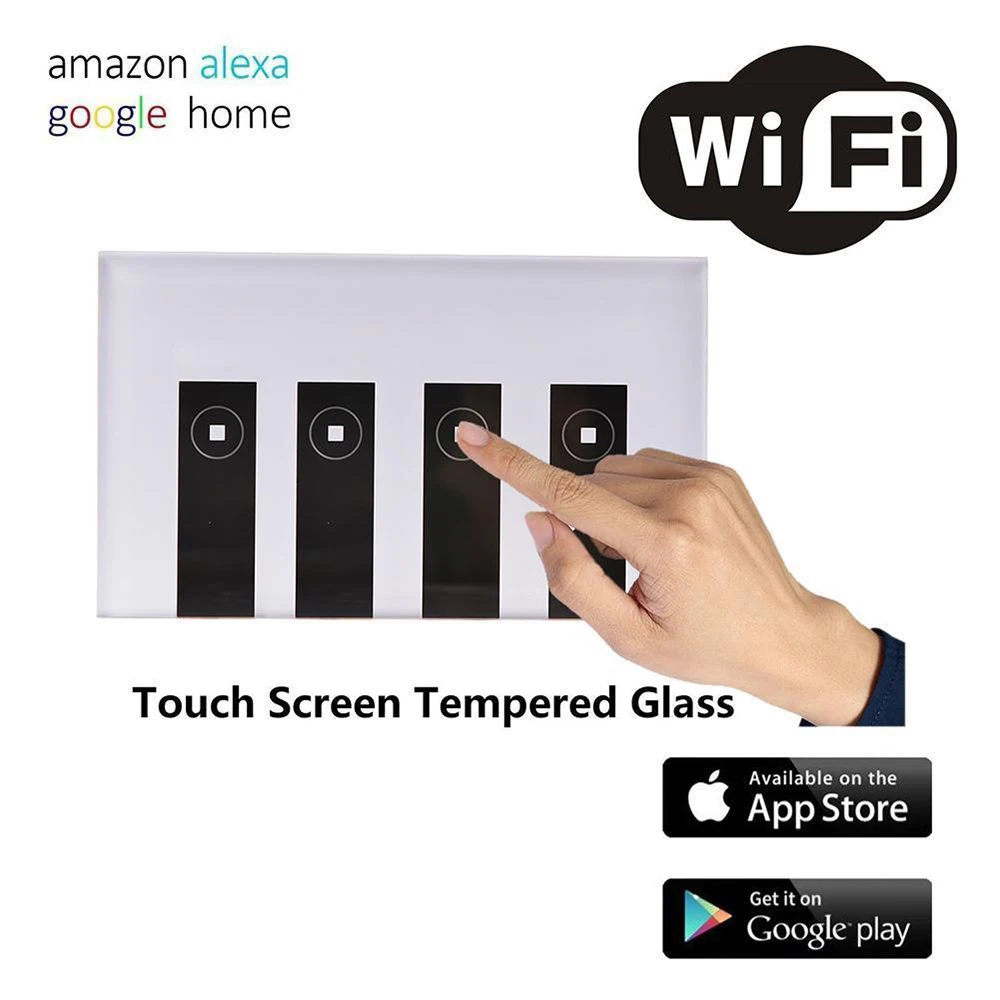 1/2/3/4 Gang US Smart WIFI Wall Switch Wireless Touch Panel Light RC Home Automation Compatible with Echo Alexa Google Home
1/2/3/4 Gang US Smart WIFI Wall Switch Wireless Touch Panel Light RC Home Automation Compatible with Echo Alexa Google Home