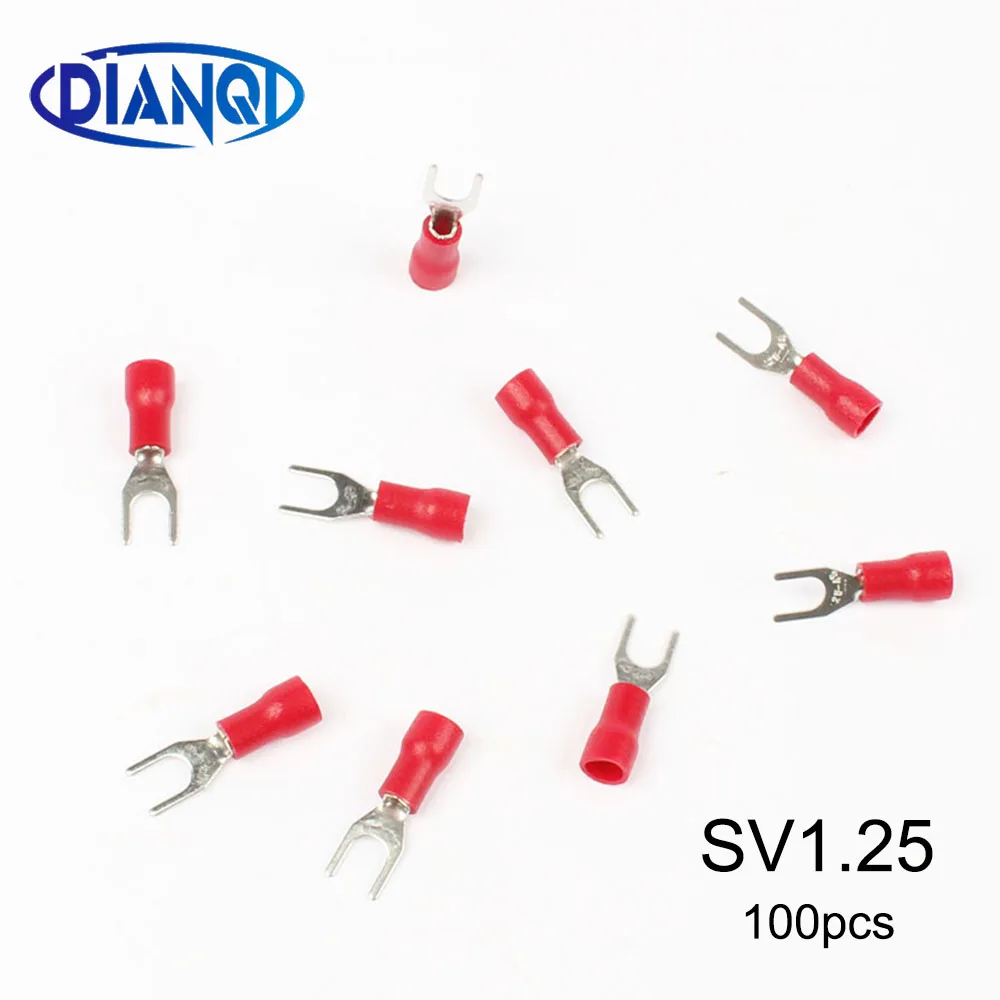 DIANQI SV1.25-3 4 5 6 8 Red Furcate Fork Spade 22~16AWG Wire Crimp pressed terminals Cable Wire Connector 100PCS/Pack SV1-4 SV
DIANQI SV1.25-3 4 5 6 8 Red Furcate Fork Spade 22~16AWG Wire Crimp pressed terminals Cable Wire Connector 100PCS/Pack SV1-4 SV