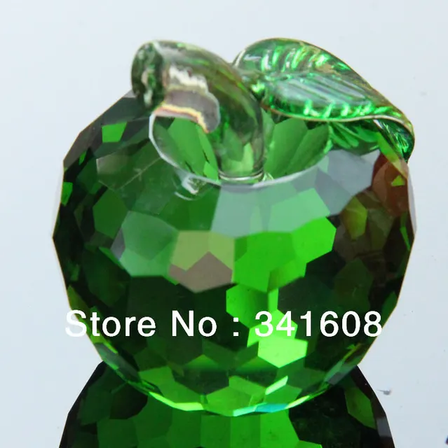 80mm faceted crystal green apple,natural color,gift box.