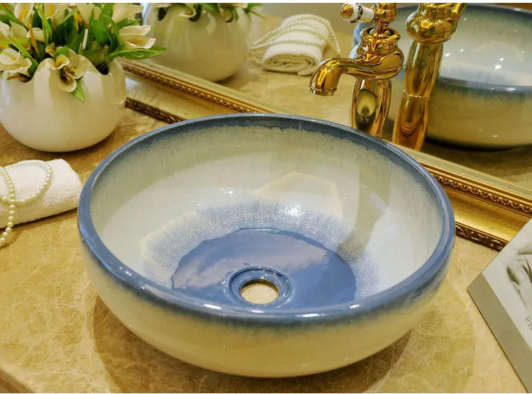Glazed Bathroom Lavabo Ceramic Counter Top Wash Basin Cloakroom Hand Painted Vessel Sink bathroom sinks vintage vanity sink (2)