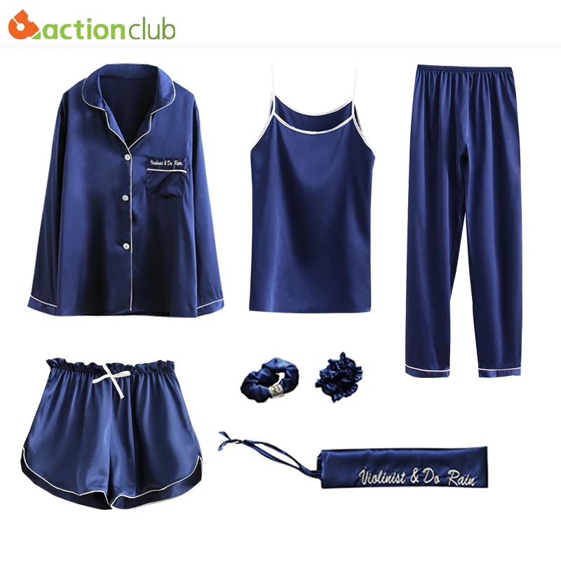 ACTIONCLUB Pajamas Sets 7 pieces Summer Fall Satin Silk Feeling Sleepwear Pyjamas for Woman Homewear Solid Casual Pijama Set
ACTIONCLUB Pajamas Sets 7 pieces Summer Fall Satin Silk Feeling Sleepwear Pyjamas for Woman Homewear Solid Casual Pijama Set