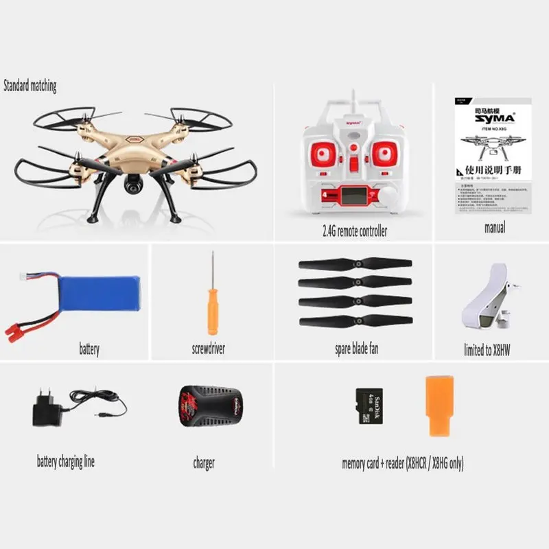 

Syma X8HW 2.4G 4CH 6-Axis Gyro RC Quadcopter Drone HD Camera RTF Altitude Hold VS X8HG X8W X8 FPV RC Drone Christmas Gift