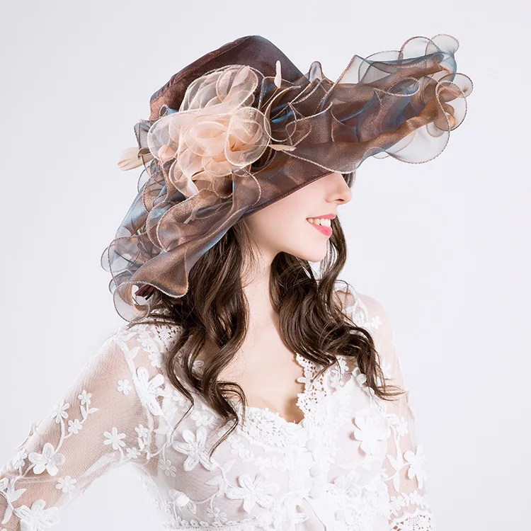 DIY Hats Fashion Summer Organza Sun Hats For Women Elegant Laides Church Vintage Hat Wide Large Brim With Big Flower
DIY Hats Fashion Summer Organza Sun Hats For Women Elegant Laides Church Vintage Hat Wide Large Brim With Big Flower