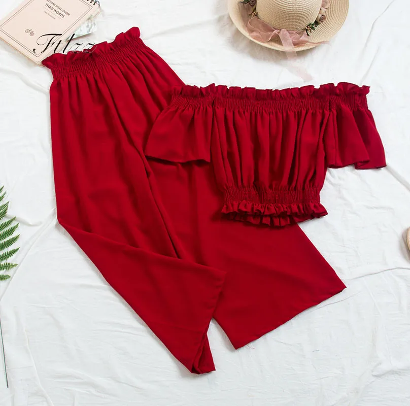 2019 Trendy Summer Beach Two Piece Sets Women Sexy Slash Neck Crop Top With Loose Pants Suits Ruched Ruffled 2 Pcs Set Women
2019 Trendy Summer Beach Two Piece Sets Women Sexy Slash Neck Crop Top With Loose Pants Suits Ruched Ruffled 2 Pcs Set Women