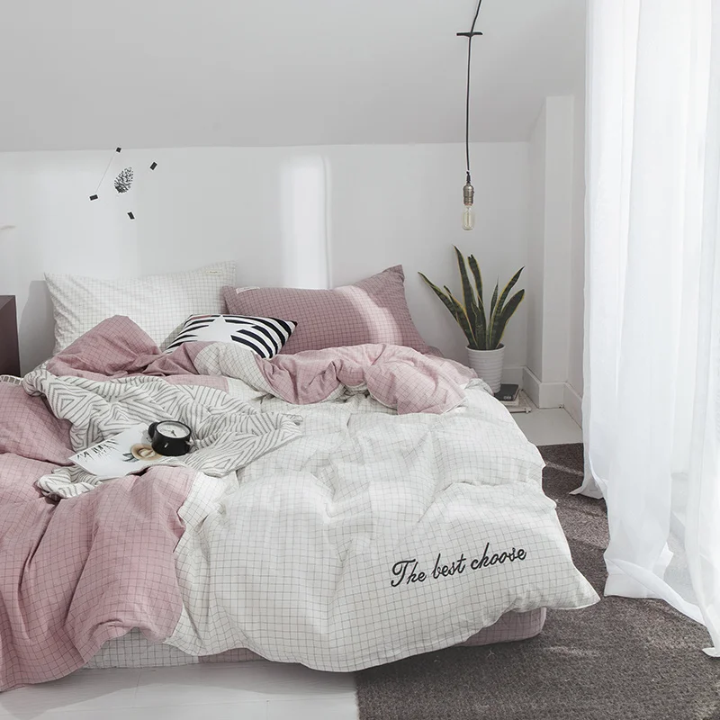 Light Pink + White Solid Color Plaid Pattern Duvet Cover Flat Bed Sheets +Pillowcase King Queen Full Bedding Set Bedding Set
Light Pink + White Solid Color Plaid Pattern Duvet Cover Flat Bed Sheets +Pillowcase King Queen Full Bedding Set Bedding Set