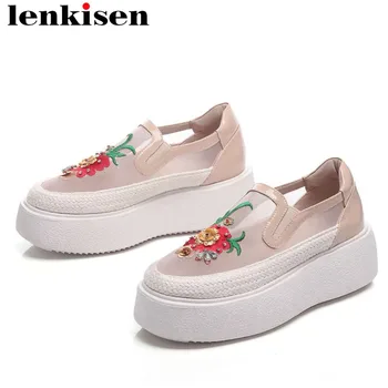 Lenksien ventilated mesh colorful flower embroidery slip on loafers round toe flat platform high bottom vulcanized shoes L17
Lenksien ventilated mesh colorful flower embroidery slip on loafers round toe flat platform high bottom vulcanized shoes L17