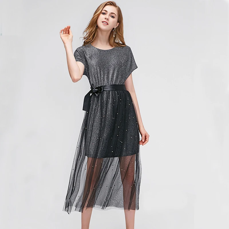 2019 Summer Long Dress Women Short Sleeve Vintage Pearl Beading Two Piece Dress Streetwear Plus Size Party Dress Vestidos Robe
2019 Summer Long Dress Women Short Sleeve Vintage Pearl Beading Two Piece Dress Streetwear Plus Size Party Dress Vestidos Robe