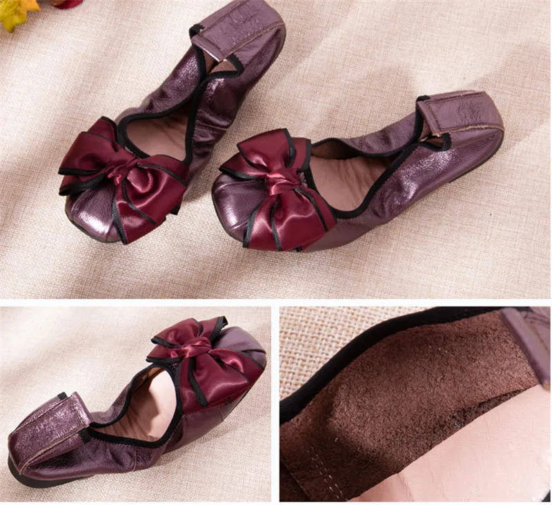 Handmade Autumn Women Genuine Leather Shoes Cowhide Loafers Shoes Sweet Bow Ladies Ballet Flat Shoes For Mom Sapato Plus Size 41 (3)