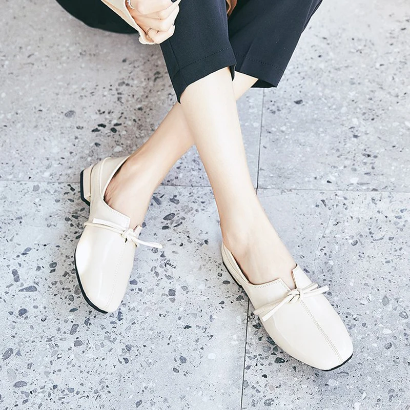 SAILING LU New Spring Patent Leather Oxfords Women Low Heels Platform Pump Lace Up Slip-On Solid Square Toe Ladies Shoes XWD7374 | Обувь
