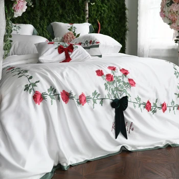 white Rose Luxury Embroidery Princess Soft Tencel Silk Bedding Set Duvet Cover Bed Sheet Linen Pillowcases 4/7pc
white Rose Luxury Embroidery Princess Soft Tencel Silk Bedding Set Duvet Cover Bed Sheet Linen Pillowcases 4/7pc