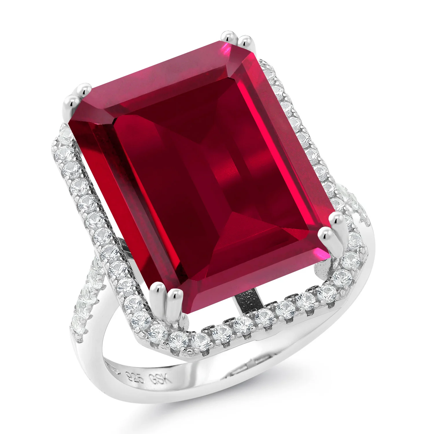 925 Sterling Silver Red Created Ruby Women's Engagement Ring, 1.50 Cttw, Emerald Cut 18X13MM
925 Sterling Silver Red Created Ruby Women's Engagement Ring, 1.50 Cttw, Emerald Cut 18X13MM