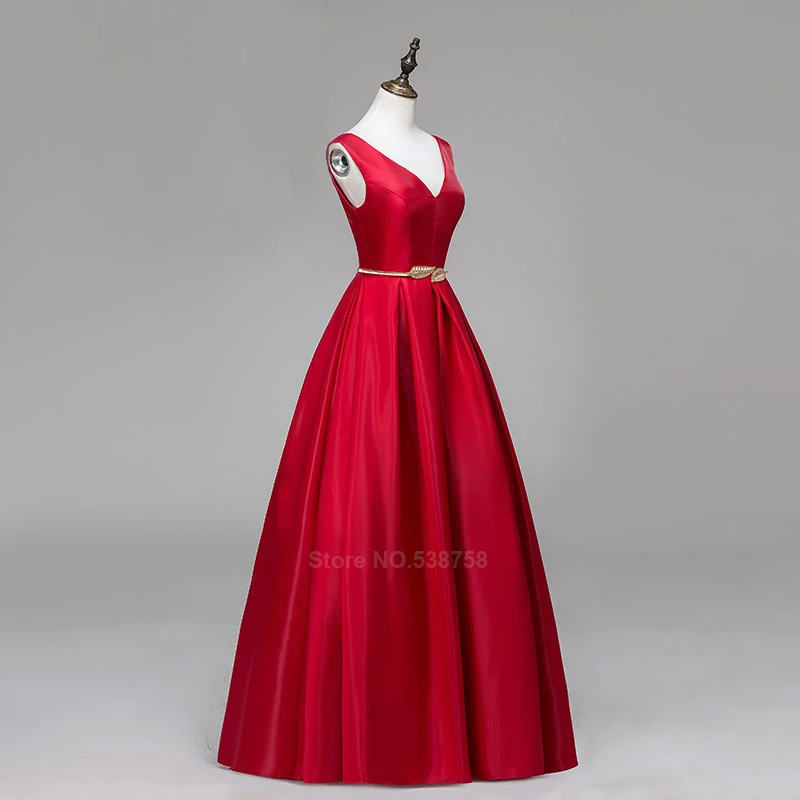 Женское вечернее платье с v образным вырезом Длинное Красное ТРАПЕЦИЕВИДНОЕ