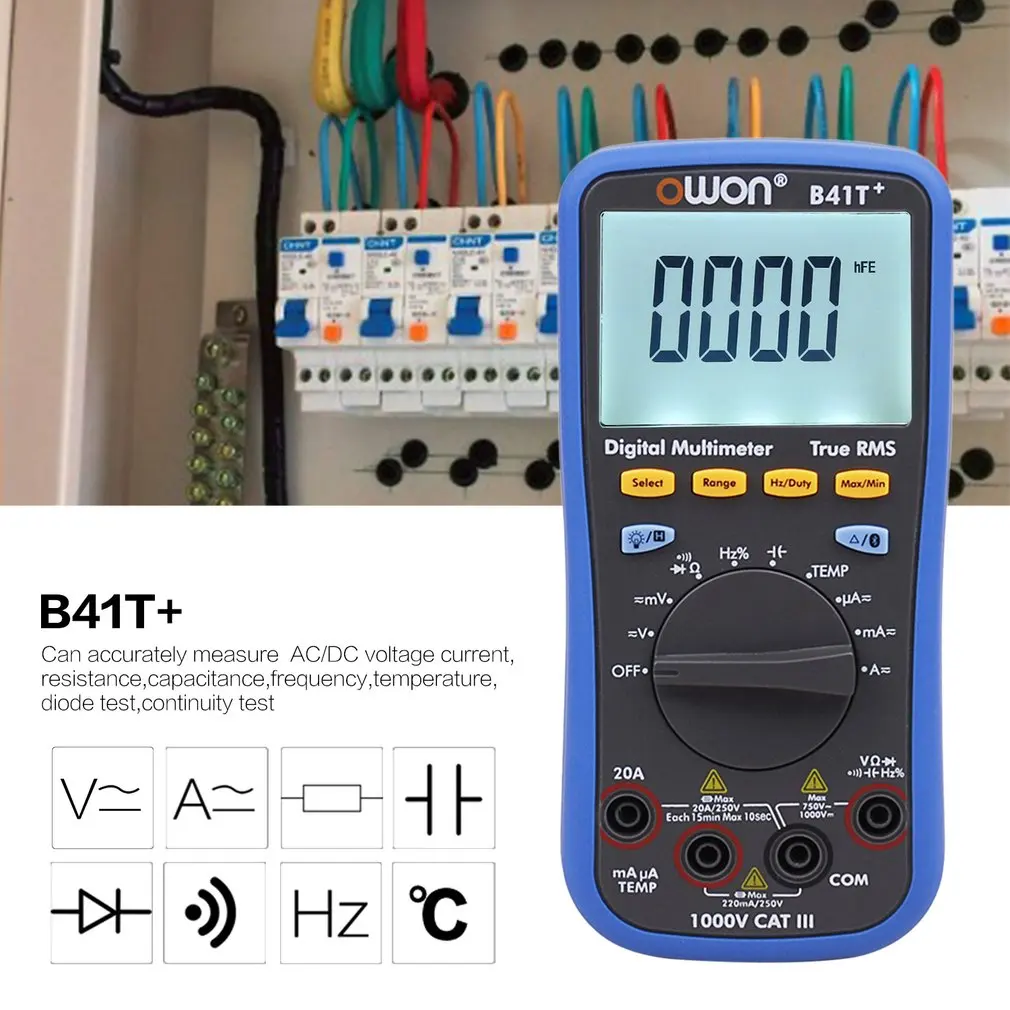 Owon B41T+ Digital Multimeter Backlight LCD Multimeter Bluetooth AC/DC Voltmeter Ammeter True RMS Diode Resistence Continuity
Owon B41T+ Digital Multimeter Backlight LCD Multimeter Bluetooth AC/DC Voltmeter Ammeter True RMS Diode Resistence Continuity