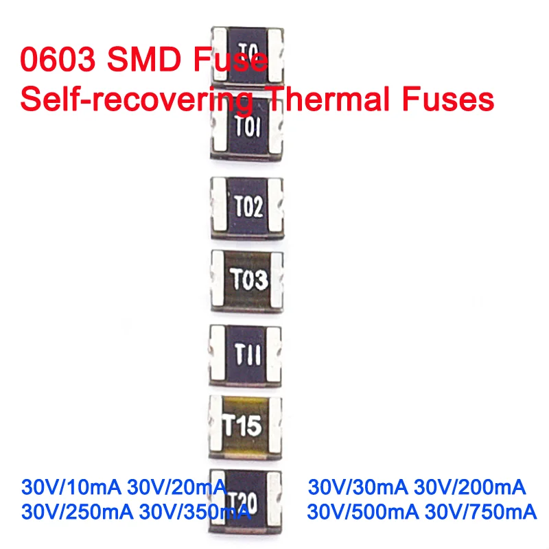 20pcs 0603 SMD Self-recovering Thermal Fuses 30V 10mA 20mA 30mA 250mA 350mA 500mA 750mA
20pcs 0603 SMD Self-recovering Thermal Fuses 30V 10mA 20mA 30mA 250mA 350mA 500mA 750mA