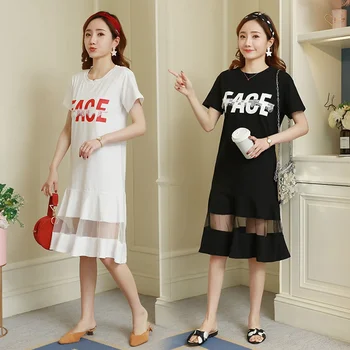 Korean version of the large size early spring mesh stitching print dress summer fashion letter print pregnancy skirt
Korean version of the large size early spring mesh stitching print dress summer fashion letter print pregnancy skirt