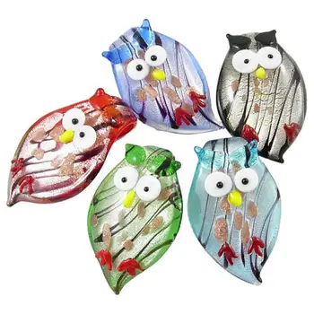 50Pcs Mixed Color Handmade Owl Foil Glass Pendants for Halloween with Gold Sand, about 30~32mm wide, 49~53mm long, 7.5mm thick
50Pcs Mixed Color Handmade Owl Foil Glass Pendants for Halloween with Gold Sand, about 30~32mm wide, 49~53mm long, 7.5mm thick